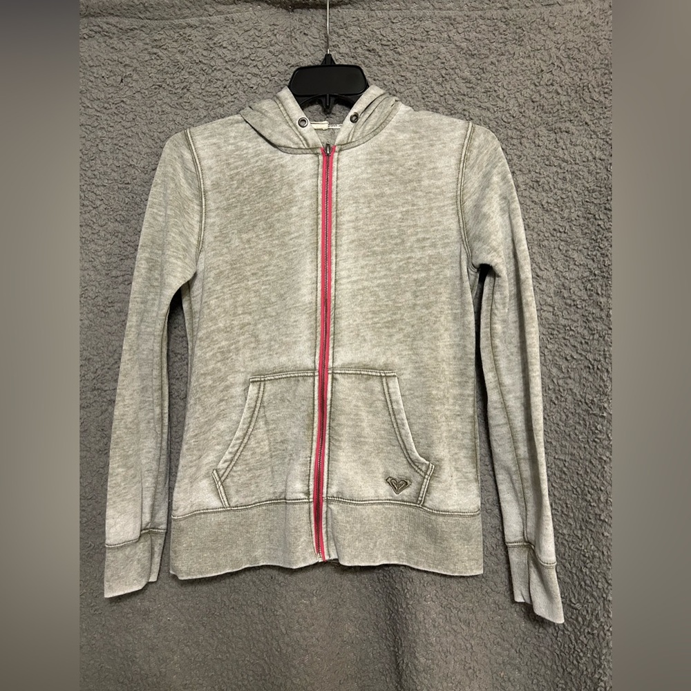 Roxy Gray Hoodie Jacket with Pink Zipper